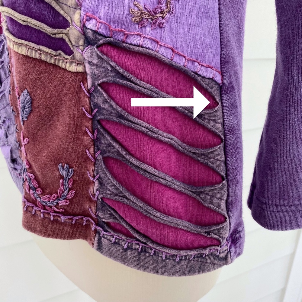 Vintage Rising International Embroidered Mixed Textures Purple Top Medium - Picture 11 of 15